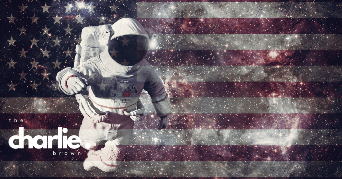 space exploration with US flag